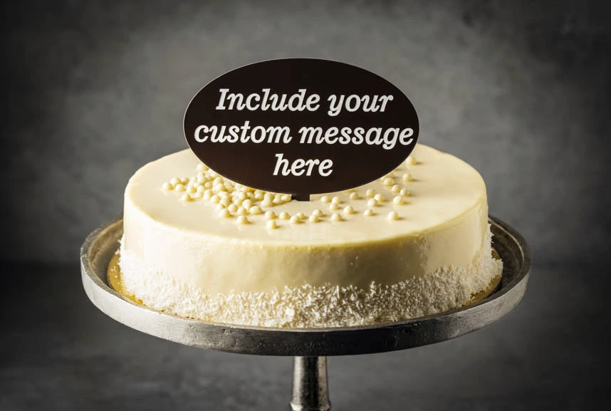 Raffaello Cake with Custom Topper - Indulgent white chocolate and coconut cake, topped with an option to personalise your message.